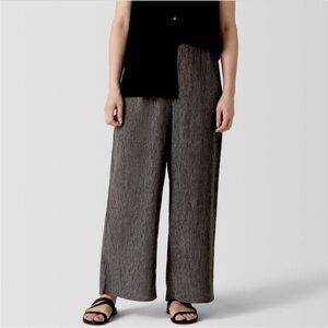 Eileen Fisher Plisse Wide Leg Ankle Pants Medium Beachy Crinkle Travel